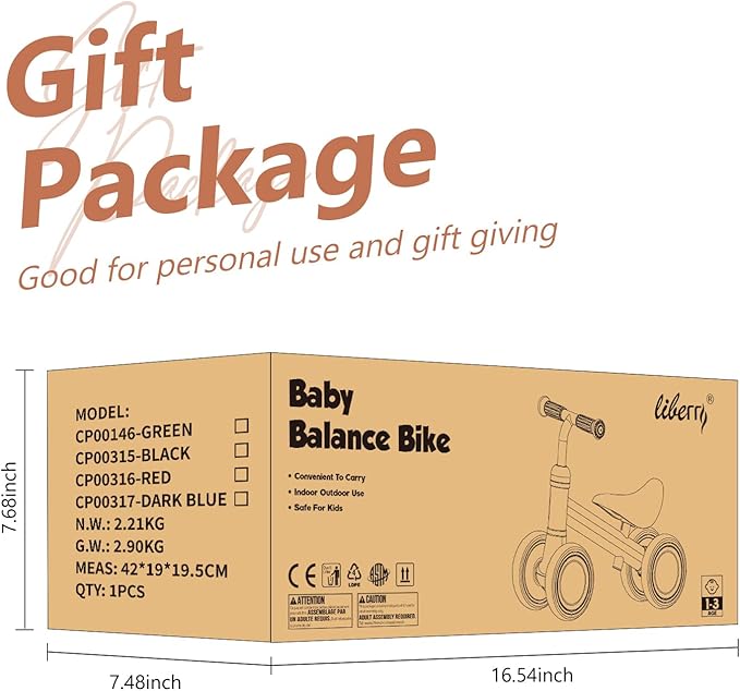 Liberry Baby Balance Bike for 1 Year Old Boys, 4 Wheels Toddler Balance Bike with Adjustable Seat, 12-24 Months Infant's First Birthday Gift (Black)