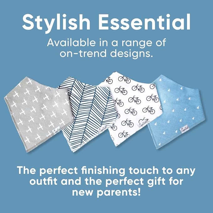 Copper Pearl 4 Pack Soft Cotton Baby Bibs for Drooling and Teething, Absorbent Drool Bibs for Baby Boy, Adjustable to Fit Newborns to Toddlers, Tons of Styles (Cruise Set)