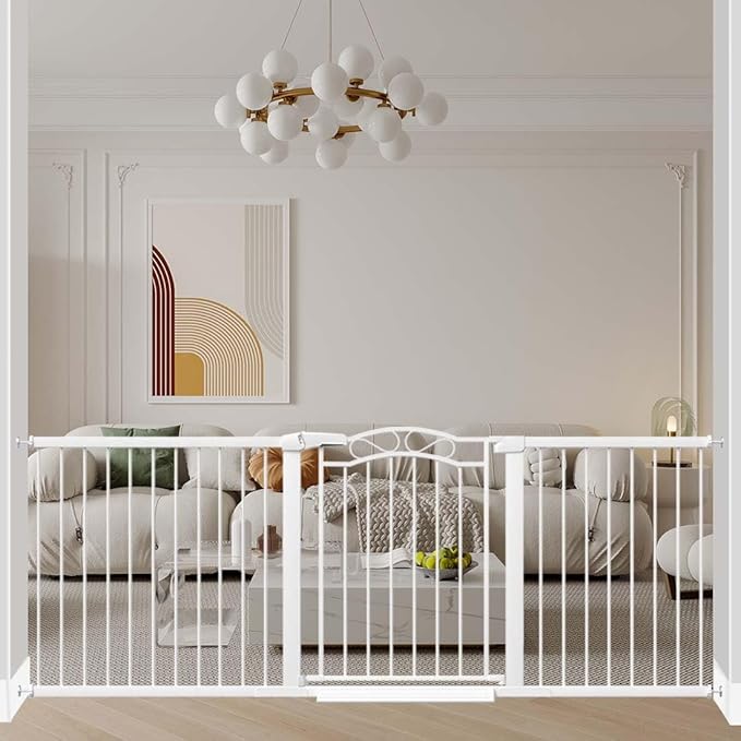 Fairy Baby 81.9"-84.6" Extra Wide Press Mounted Baby Gate Indoor for Kids Or Pets Walk Thru No Drill Long Dog Gates for The House Doorway Child Safety Gate