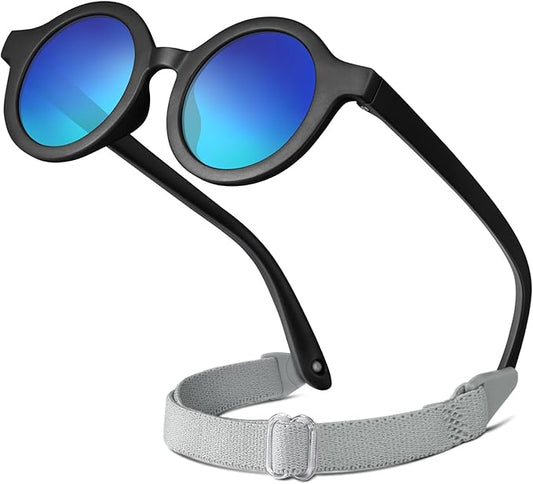 RIVBOS Baby Wrap Polarized UV400 Sunglasses - Soft Frame with Secure Strap for Infant and Newborn (0-24 Months) RBK069