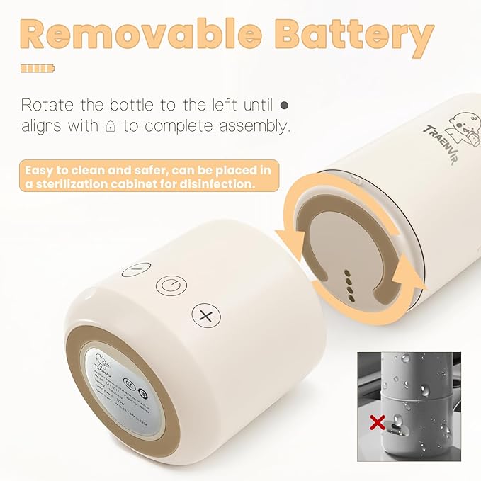 Portable Bottle Warmer for Travel, 17oz Baby Bottle Warmer on The Go for Fast Heating Breast Milk & Water Removable Long Battery, Smart Temp Control for Vehicle, Car, Airplane & Journey