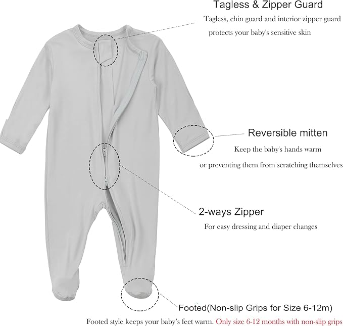 Aablexema Baby Footie Pajamas Zipper - Rayon from Bamboo Infant Footed Pjs with Mittens Sleepwear Jammies