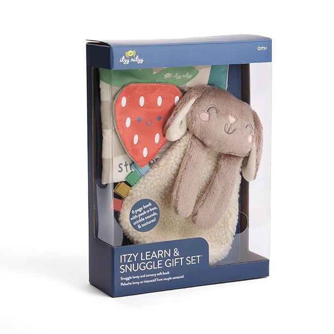 Itzy Ritzy Bunny Lovey & Crinkle Book Gift Set - Learn & Snuggle Gift Set Includes Soft Sherpa Bunny Lovey & Soft Book with Flap, Textures & Crinkle Sounds (Bunny)