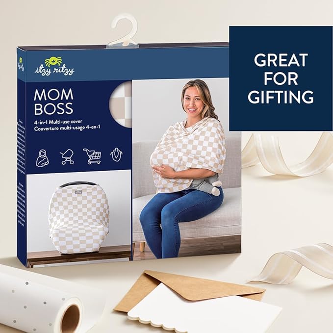 Itzy Ritzy 4-in-1 Nursing Cover, Car Seat Cover, Shopping Cart Cover & Infinity Scarf – Breathable, Multi-Use Nursing Cover Up for Breastfeeding, Carseat Canopy & Stroller Cover (Checkerboard)