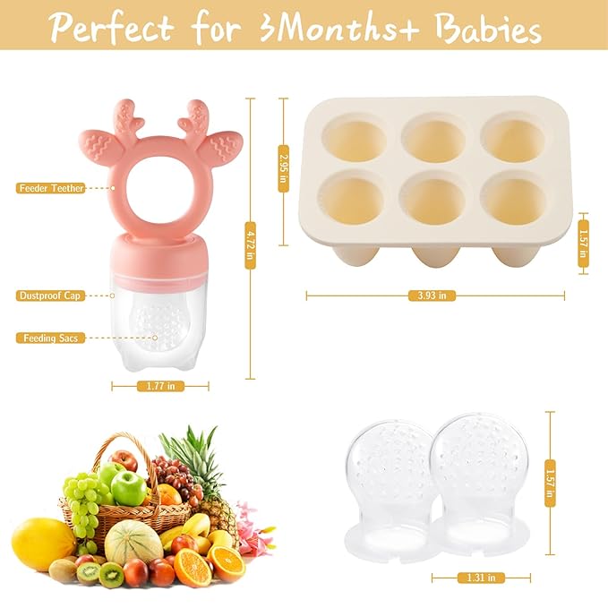 Baby Fruit Food Feeder with Breastmilk Popsicle Molds,Teething Toys Silicone Teethers for Babies 3-12 Months for Baby Feeding Gift