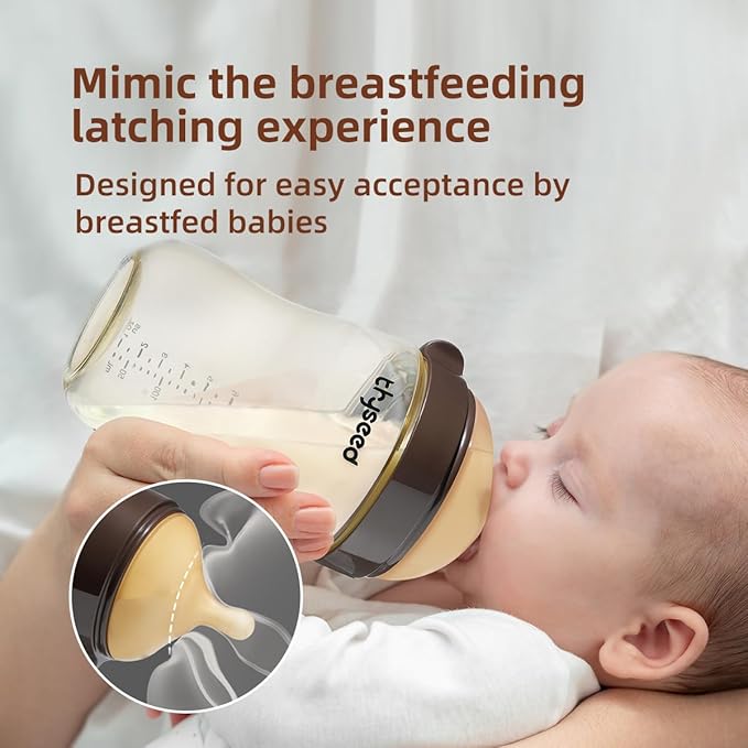 Thyseed PPSU Natural Breast-Like Bottle with Nipple(3-7 Months),10oz,2pack