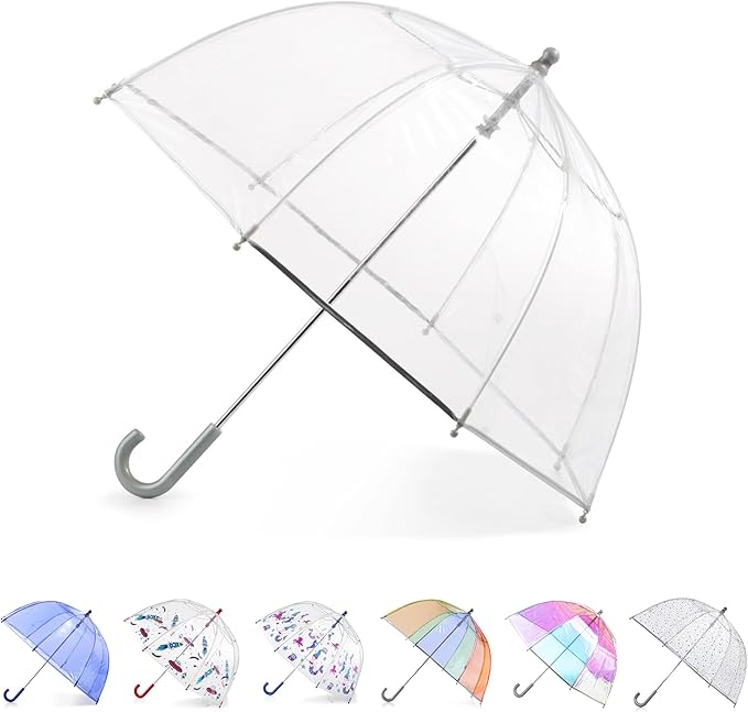 totes Kids Clear Bubble Umbrella with Dome Canopy, Lightweight Design, Wind and Rain Protection Umbrella, Clear, Kids - 38" Canopy