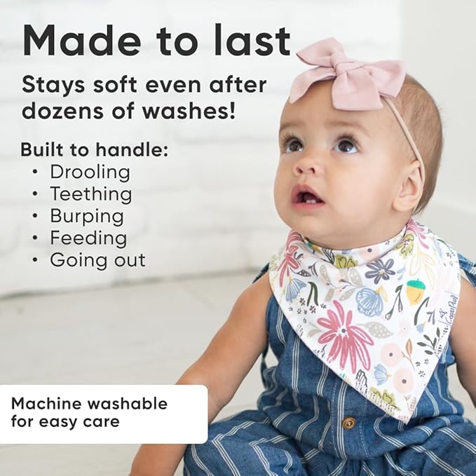 Copper Pearl 4 Pack Soft Cotton Baby Bibs for Drooling and Teething, Absorbent Drool Bibs for Baby Girl and Boy, Adjustable to Fit Newborns to Toddlers, Tons of Styles (Olive)