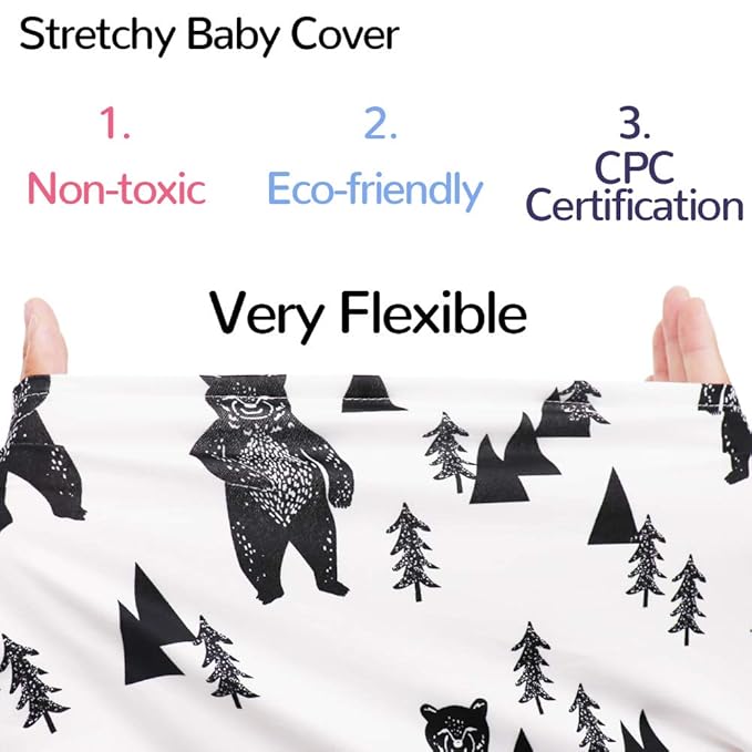 Stretchy Baby Car Seat Cover for Baby Boys and Girls,Multiuse - Nursing Breastfeeding Covers,Shopping Cart/High Chair/Stroller Covers,Infinity Scarf,Car Seat Canopies(Ink Bear)
