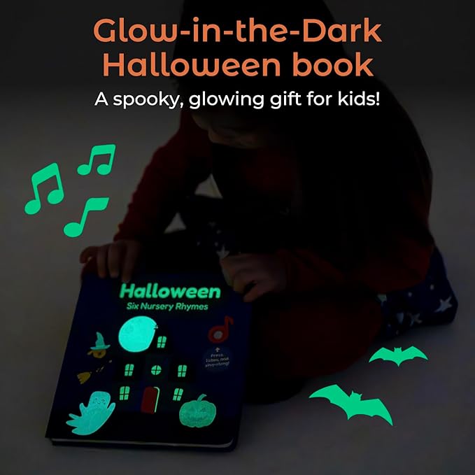 Cali's Books Halloween Books for Kids - Glow in The Dark Musical Book for Toddlers 1-3, Halloween Toys Singing Music Book, USB-C Rechargeable Baby Nursery Rhymes Learning Song Toy for 2 Year Old