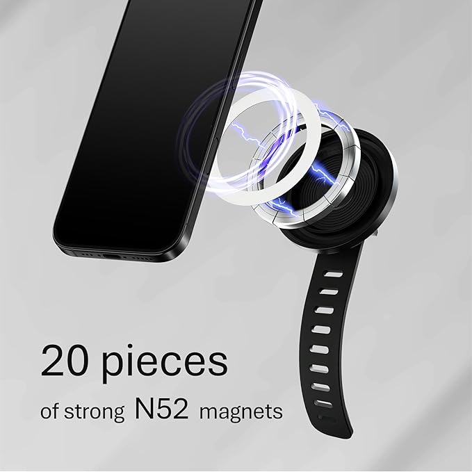 Magnetic Phone Holder for Stroller, Shopping Cart & Golf Push Cart | Handlebar Phone Mount for MagSafe | Strap with Strong Magnet for Mag Safe | Stroller Accessories for Uppababy, Nuna, Bugaboo...