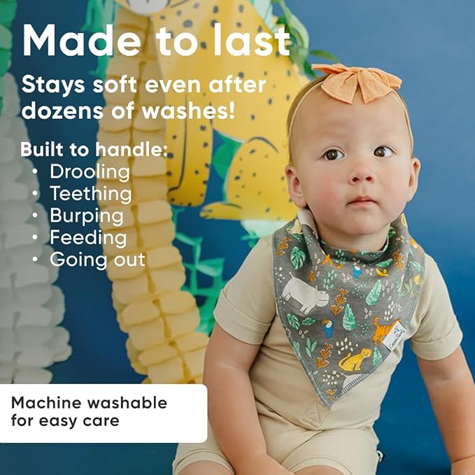 Copper Pearl 4 Pack Soft Cotton Baby Bibs for Drooling and Teething, Absorbent Drool Bibs for Baby Girl and Boy, Adjustable to Fit Newborns to Toddlers, Tons of Styles (Bengal)