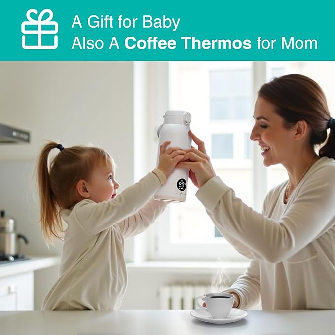 Koalababy Portable Bottle Warmer – Fast Heating Milk Warmer for Travel, Breast Milk & Formula, 17oz Leak-Proof Stainless Steel, IPX6 Waterproof, Rechargeable with Long Battery Life