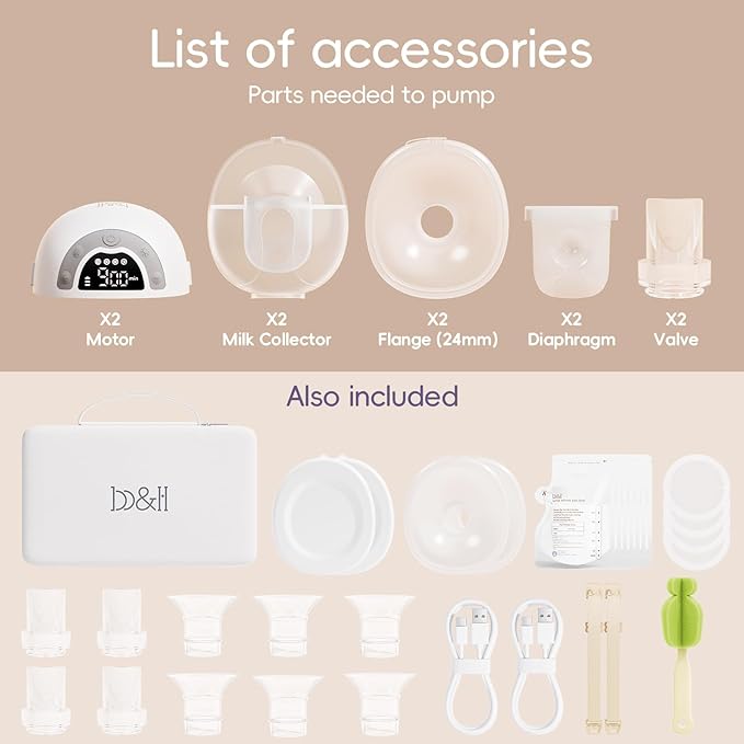 b&h Electric Wearable Breastfeeding Pump with Night Light, Hospital Grade Breast Pump Hands Free, 4 Modes & 9 Levels, 17/19/21/24/27mm Flange, Baby Mouth Double-Sealed Flange, Milk Pump for Moms -Grey