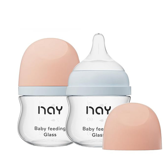Natural Glass Baby Bottle Wide Neck, Newborn Anti-Colic Baby Bottle, Clear, 3oz(Pack of 2), Includes 2Pcs Slow Flow Nipple(SS), 0 Months+