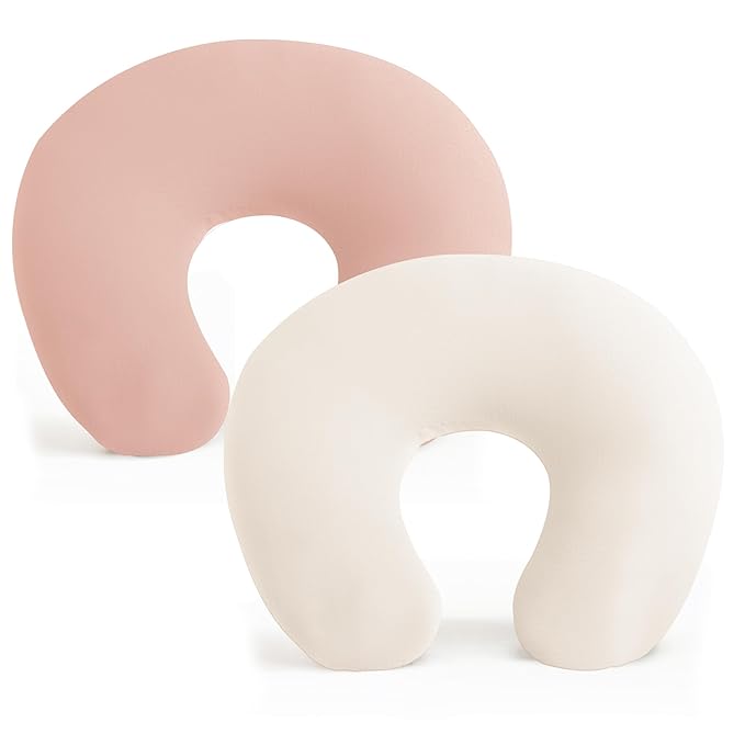 Konssy 2 Pack Nursing Pillow Covers, Stretchy and Soft Nursing Cover for Breastfeeding Pillows, Pillow Slipcover for Baby Girls Boys Newborn (Beige,Pink), Standard