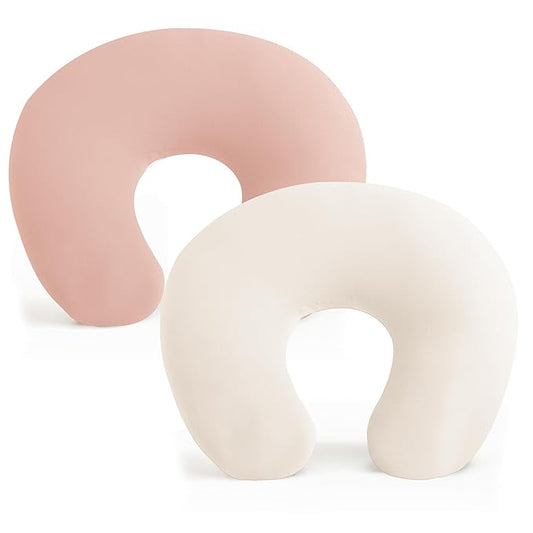 Konssy 2 Pack Nursing Pillow Covers, Stretchy and Soft Nursing Cover for Breastfeeding Pillows, Pillow Slipcover for Baby Girls Boys Newborn (Beige,Pink), Standard