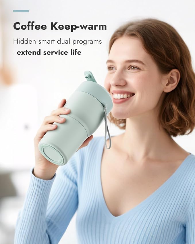 Papablic Pro Portable Bottle Warmer for Travel – Fast Heating, Built-in Sterilizer, 30W Fast Charge, 5-Temp Control, Easy-Clean Wide Mouth, Baby Milk Warmer for Breastmilk & Formula, Mint Green