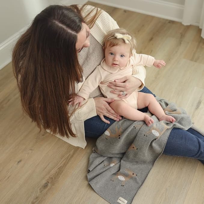 Knit Baby Swaddle Blanket - 100% Cotton Soft Cozy Receiving Swaddling Crib Stroller Quilt Blanket for Shower Gift Registry for Newborns, Infants, Toddlers, Unisex (Deer - Grey)