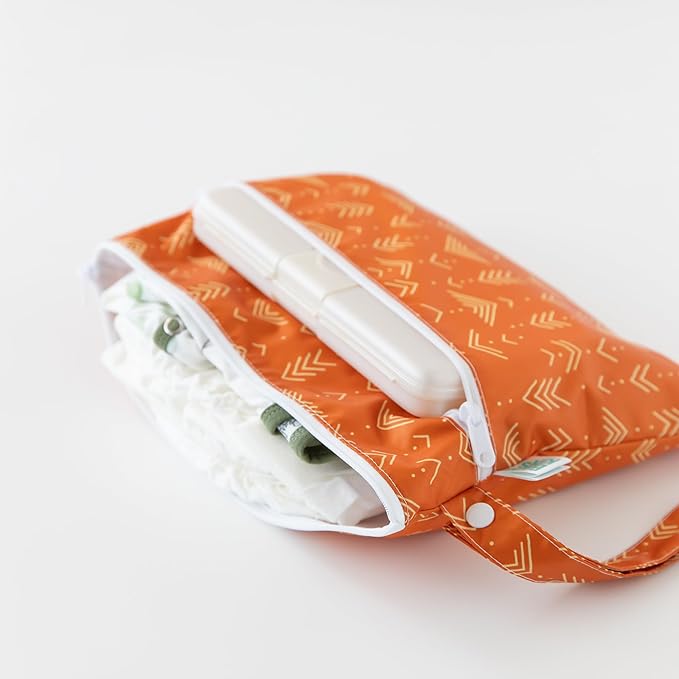 Bumkins Waterproof Wet Dry Clutch Bag for Baby, Travel, Swim Suit, Cloth Diapers, Pump Parts, Pool, Gym Clothes, Toiletry, Hook to Stroller, Daycare, Zip Reusable Bag, Packing Pouch, Boho Orange