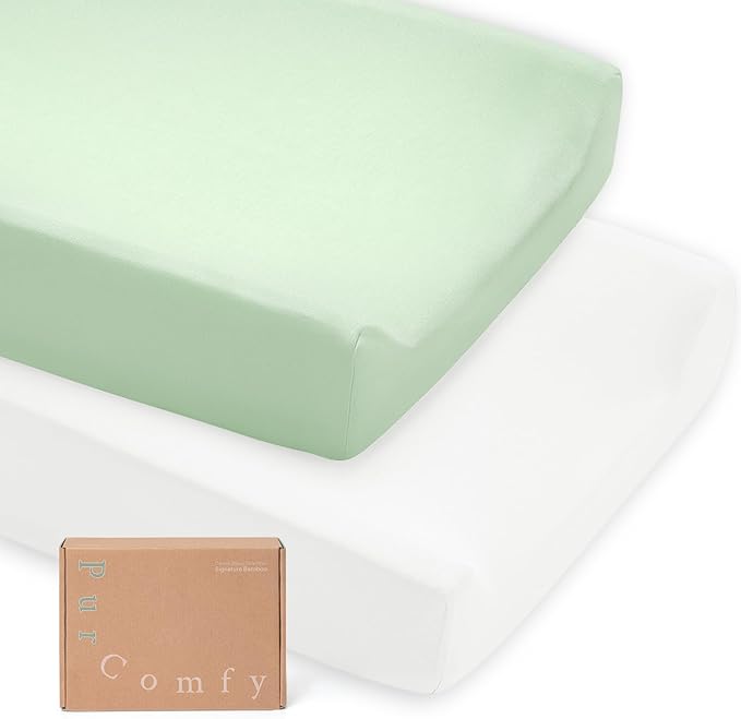 PurComfy Supersoft Diaper Changing Pad Covers, 2-Pack Premium Bamboo Viscose Change Table Pad Covers for Baby Girls and Boys, Hypoallergenic Stretchy Changing Table Cover Sheets