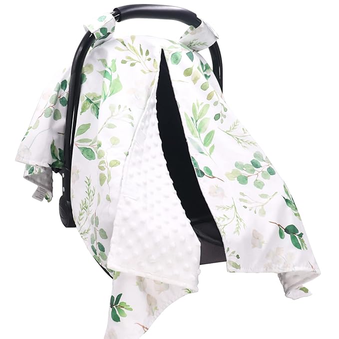 TANOFAR Car Seat Cover Baby, Carseat Covers Baby Boy Girl, Peekaboo Opening Infant Car Seat Cover for Winter, Warm & Cozy, Green Leaf