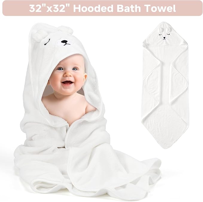 Baby Girl Gifts Basket, Newborn Girl Essentials for Baby Shower, Hooded Bath Towel, Muslin Swaddle Blanket, Girl Bodysuit, Bunny Rattle, Lovey, Baby Bibs, New Mom Gifts Box for Women