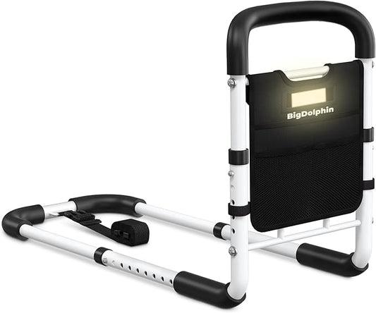 Bed Rails for Elderly Adults, ASTM Compliant, Adjustable Bed Cane with Motion Sensor Light, Non-Slip Grip & Storage Pocket, 2026 Upgrade Bed Railings for Seniors Support 350 LBS, Tool-Free