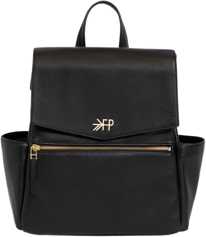 Freshly Picked Mini Classic Diaper Bag Backpack, Wipeable Vegan Leather Black, 8 Pockets Total (Ebony)