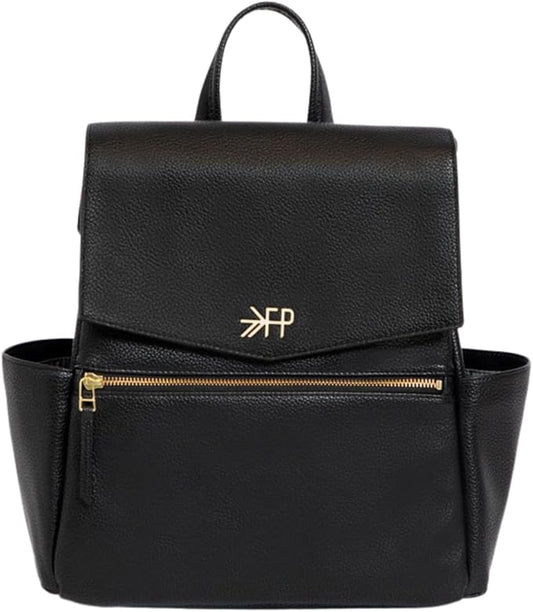 Freshly Picked Mini Classic Diaper Bag Backpack, Wipeable Vegan Leather Black, 8 Pockets Total (Ebony)