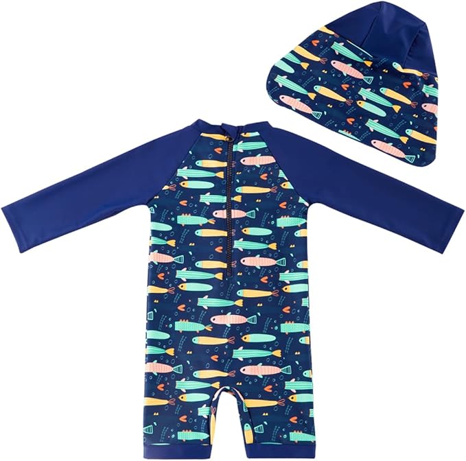 UMELOK Baby Boys UPF 50+ Sun Protection One Piece Rashguard Swimsuit with Snap Bottom