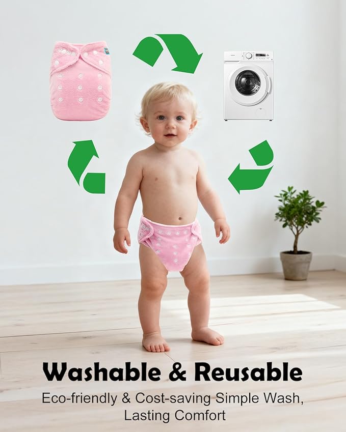 ALVABABY 6 Pack Baby Cloth Diapers Warm for Autumn and Winter with 6pcs 4-Layers Rayon from Bamboo Inserts,Cloth Diaper Covers Adjustable Washable Reusable for Baby Girls and Boys 6BMR02