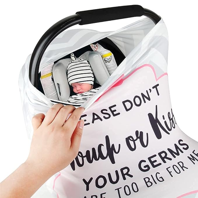 Metplus No Touch Sign Car Seat Cover for Babies, Mom Nursing Covers Breastfeeding Scarf, Multi Use Infant Carseat Canopy for Newborn Carrier/Stroller/Shopping Cart, Baby Shower Gifts for Boy Girl