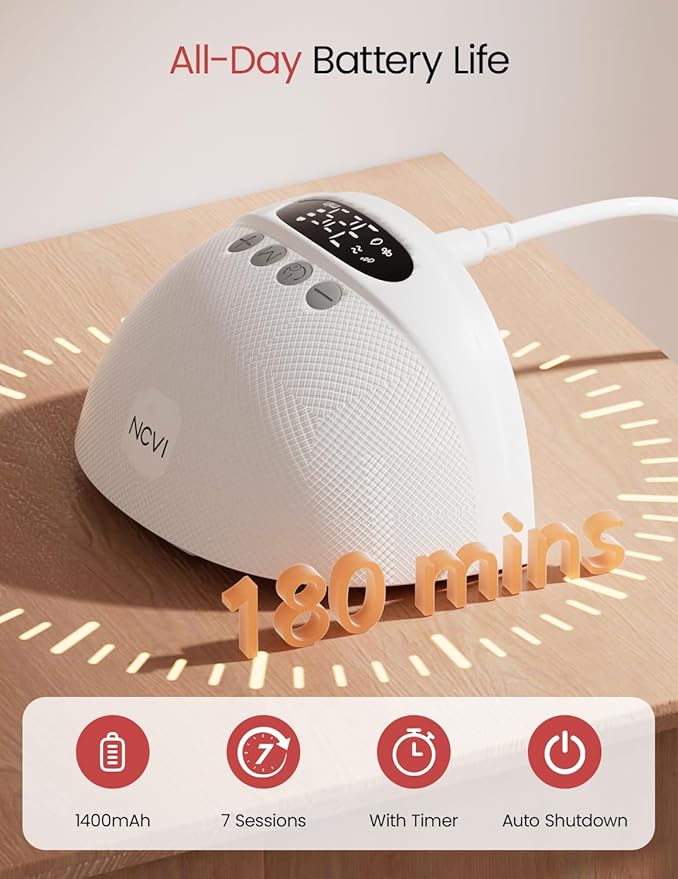 NCVI Wearable Breast Pump Hands Free, Portable Electric Breastfeeding Pump with 1500mAh Battery, Quiet Operation, Smart LED Display, 4 Modes & 9 Levels, 19/21/24mm Flanges, 2 Pack, White