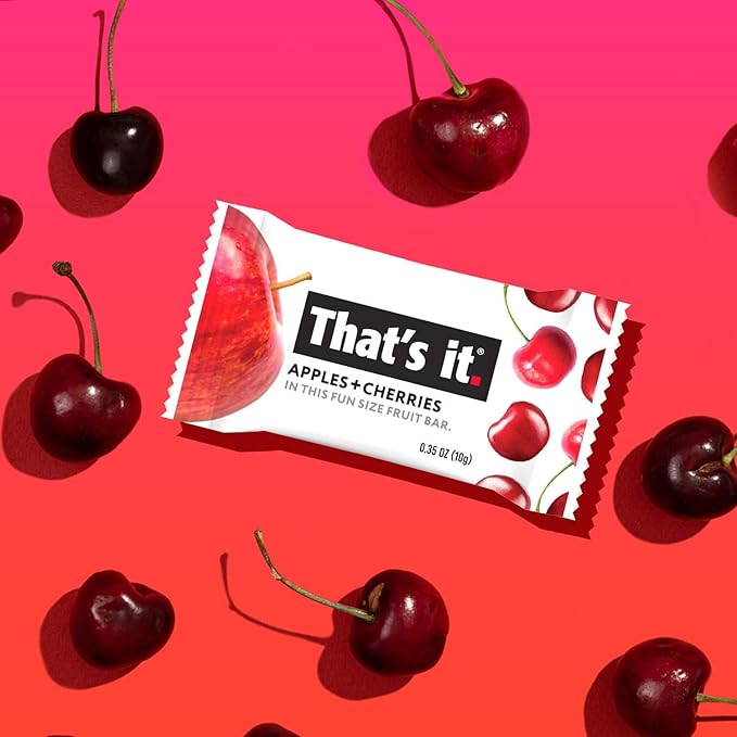 That’s it. Fun Size Fruit Bars Variety Pack - Apple + Cherry & Apple + Cinnamon (50 Pieces, 10g Each), Non-GMO, Kosher, Gluten Free, Breakfast Snacks, Allergy Friendly