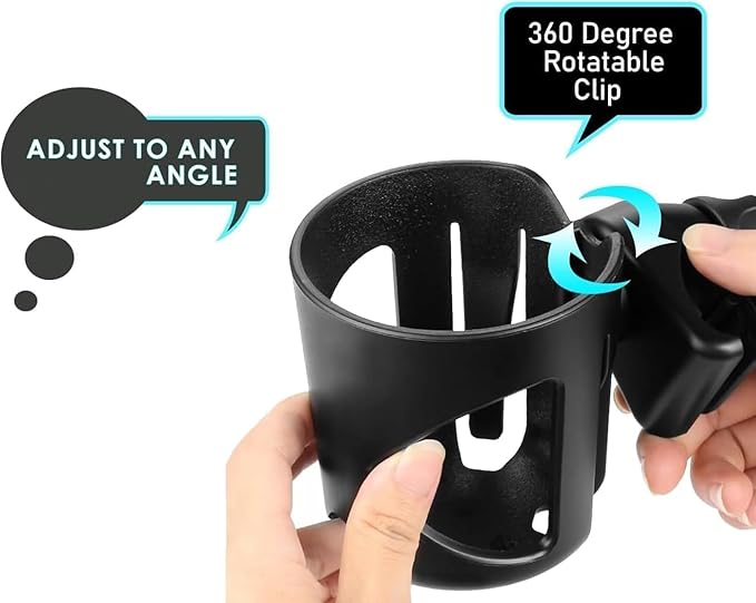 New Cup Holder Compatible with UPPAbaby Cup Holder (for Vista, Cruz and Minu). A Solid Super Secure Fit. 360 Degrees Rotatable. Anti-Shake Spill Resistant. (Black)