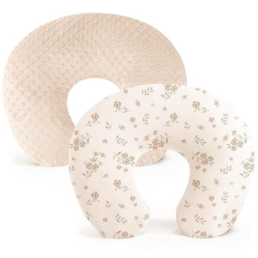 Konssy 2 Pack Nursing Pillow Covers, Soft and Comfortable Nursing Cover for Breastfeeding Pillows, Pillow Slipcover for Baby Girls Boys Newborn(Brown, Blossom)