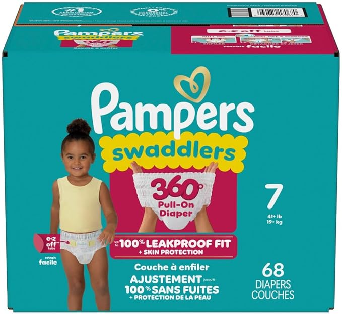 Pampers Swaddlers 360 Pull-On Diapers, Size 7, 68 Count for up to 100% Leakproof Skin Protection and Easy Changes