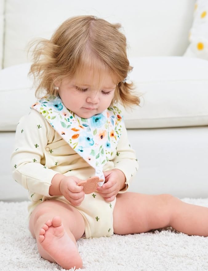 Baby Bandana Drool Bibs 6-Pack and Teething Toys 6-Pack Made with 100% Organic Cotton, Absorbent and Soft Unisex