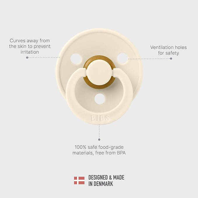 BIBS Colour Soother 4-Pack | BPA Free Dummy Pacifier | Round Nipple | Natural Rubber Latex | Made in Denmark | Size 6-18 Months | Sage Mix