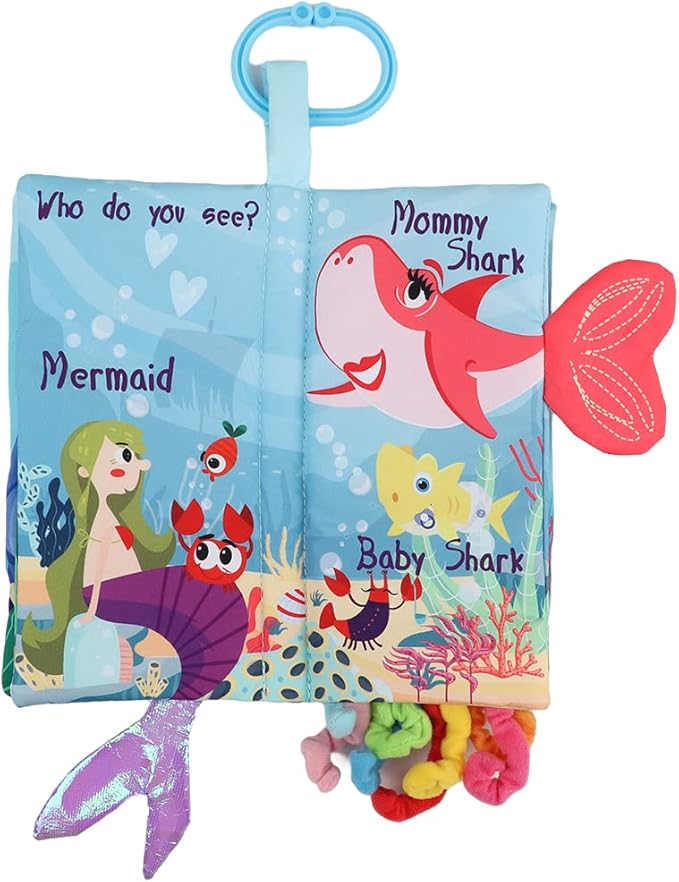 Fish Baby Books 0-6 Months, Newborn Infant Tummy Time Toy High Contrast Sensory Baby Toys 6 to 12 Months Touch Feel Crinkle Books Easter Gifts for Boy Girl 0-3, Shower Gift, Shark