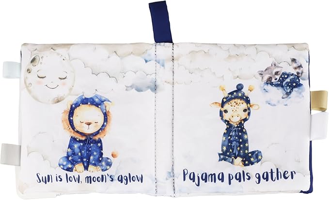 Ali+Oli Baby Cloth Book – Soft Sensory Crinkle Book with Teether for Infants 0-12 Months – Early Learning Touch & Feel Tummy Time Toy – Newborn Shower Gift for Boys & Girls - Good Night