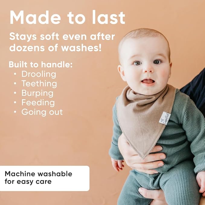 Copper Pearl 4 Pack Soft Cotton Baby Bibs for Drooling and Teething, Absorbent Drool Bibs for Baby Girl and Boy, Adjustable to Fit Newborns to Toddlers, Tons of Styles (Dune)