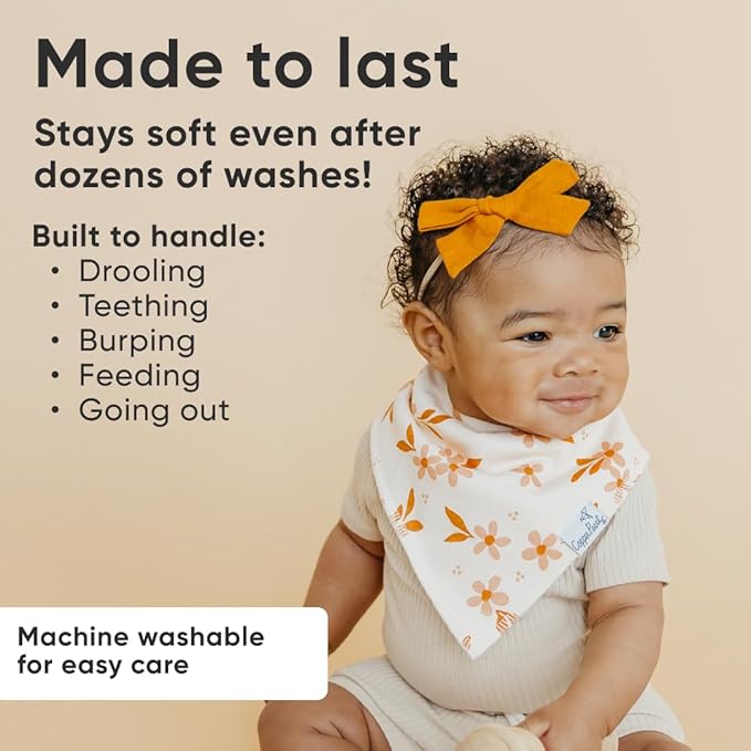 Copper Pearl 4 Pack Soft Cotton Baby Bibs for Drooling and Teething, Absorbent Drool Bibs for Baby Girl and Boy, Adjustable to Fit Newborns to Toddlers, Tons of Styles (Rue)