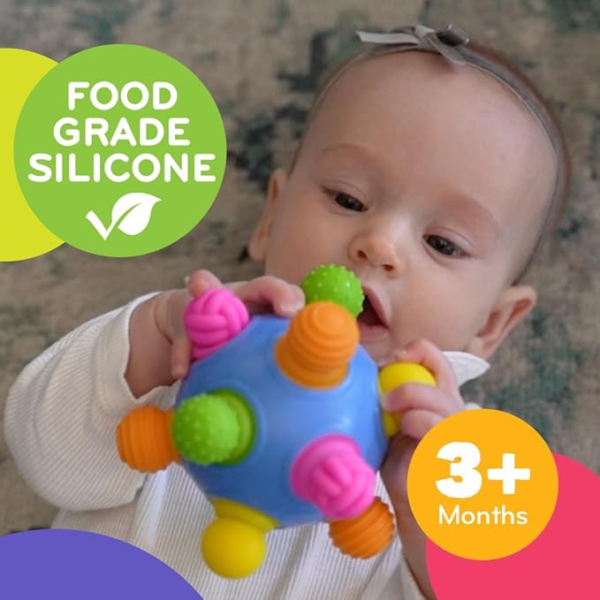 Mobi Woblii Sensory Ball - Sensory Activities for Toddlers and Kids, BPA-Free and Food Grade Silicone Teething Toy, Montessori Learning Games - for 3 Month Old and Up