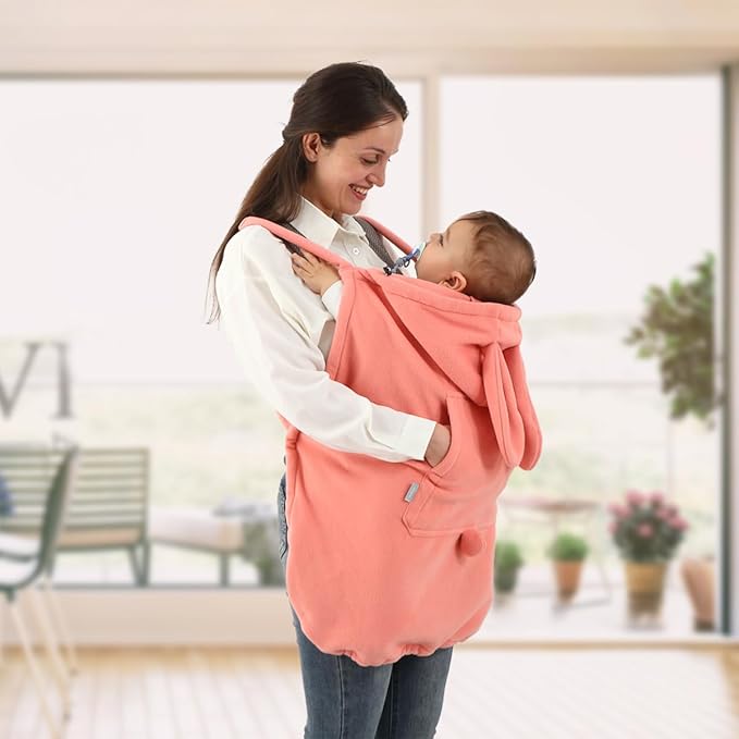 Baby Carrier Cover Stroller Cover -Newborn Hooded Stretchy Cloak Reversible,Cloak Kangaroo Hoodie Baby, Suit for All Seasons-Pink