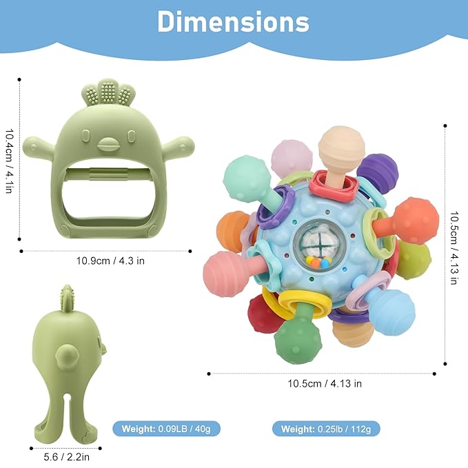 2 Pack Baby Teething Toys 0-6 6-12 Months, Multi-Functional Food Grade Silicone Baby Montessori Sensory Teether Toys & Teething Mittens, Soothing Chew Baby Toys for Newborn Infant Sucking Needs