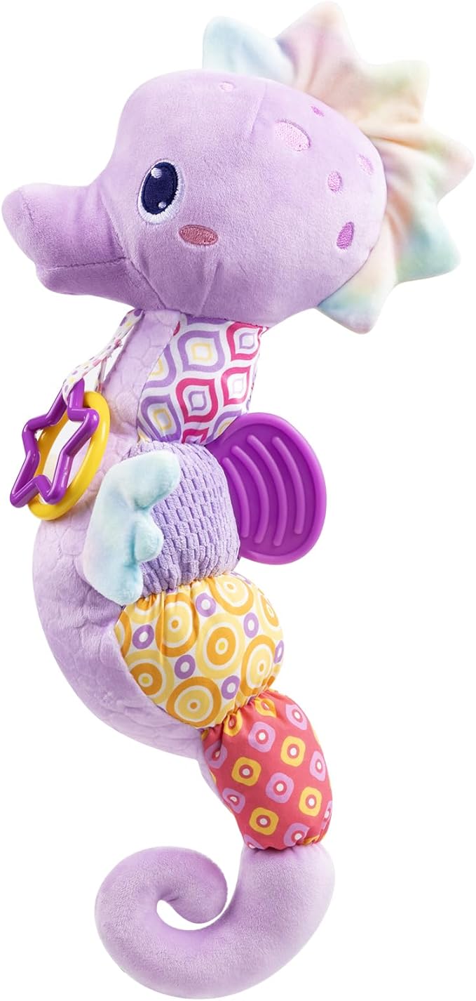 Baby Toys 0-6-12 Months,Musical Stuffed Animals Activity Soft Infant Toys with Multi-Sensory Crinkle, Rattle and Textures,Boys Newborn Baby Girl Toys, Seahorse, Purple