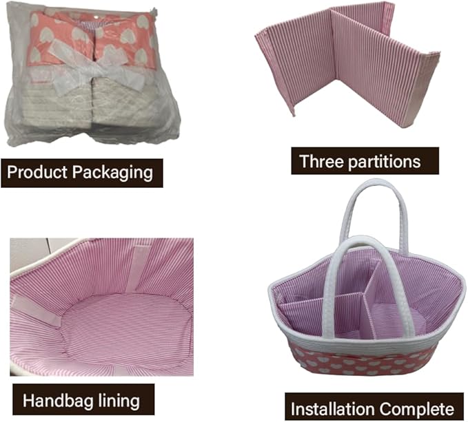 Pink Diaper Caddy Organizer for Baby Girl-Large Portable Diaper Caddy Basket for Changing Table-Diaper Organizer Caddy-Car Travel Tote Bag-Newborn Registry Baby Shower Basket for Diapers & Wipes