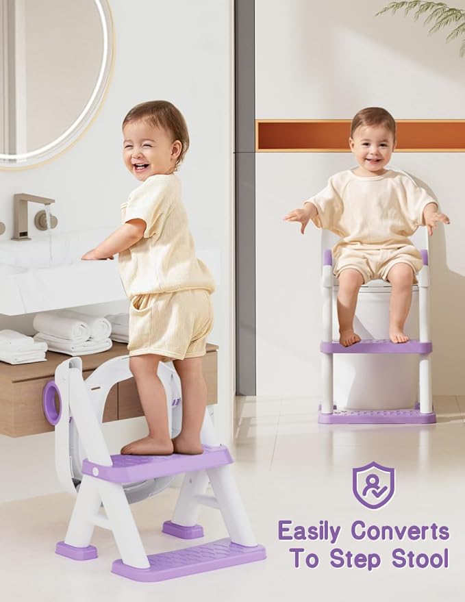 Potty Training Seat, Toddler Toilet Seat With Steps, 2 In 1 Toddler Potty Training Toilet With Splash Guard, Anti-Slip Step Stool Soft Mat, Adjust High Potty Seats For Toddlers Kids Boys Girls